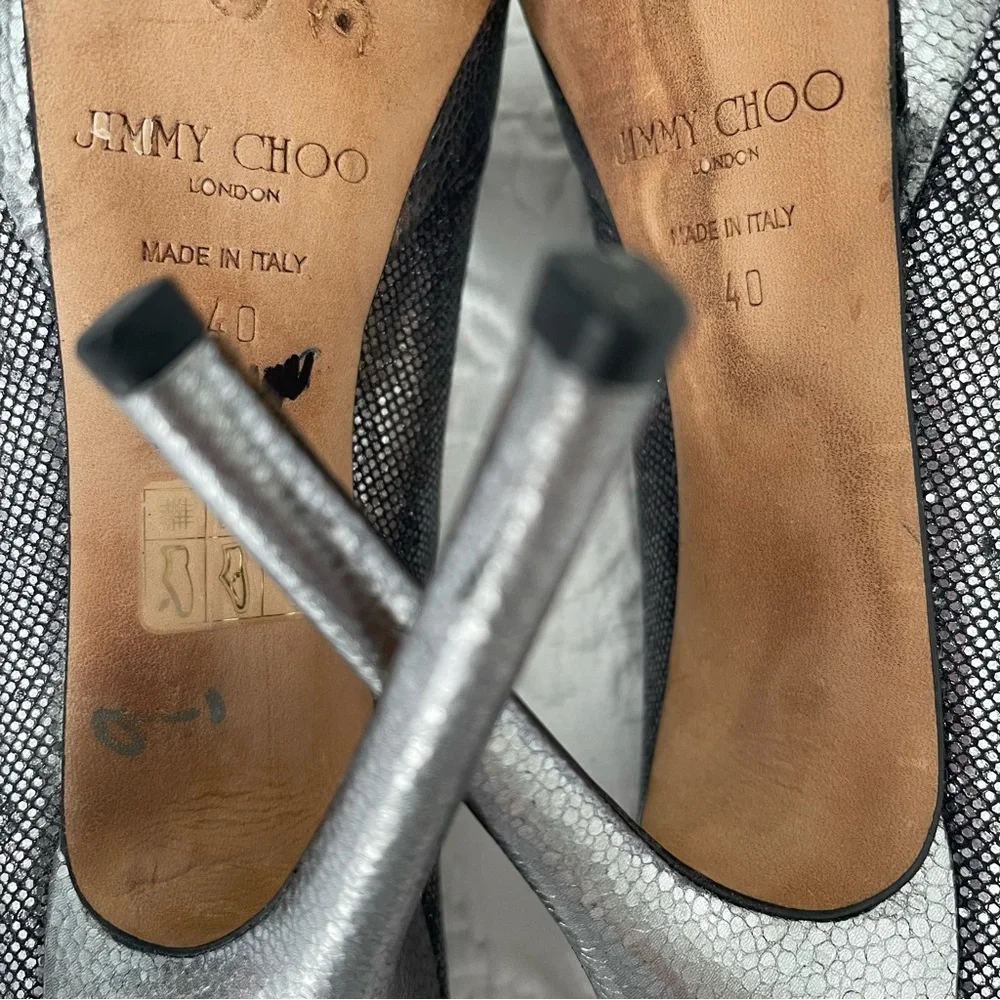 Jimmy Choo Eros Silver Metallic Sparkle Platform Pumps Heels EU 40 US si…